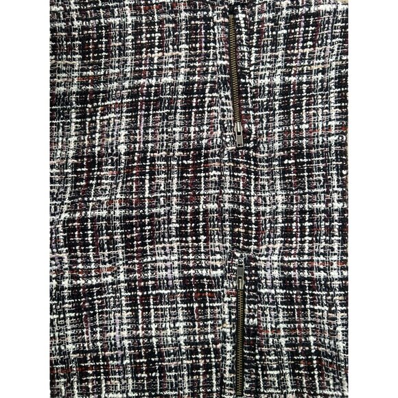 LOFT Women's Plaid Tweed Mini‎ Skirt Size 0 Black White Red Zip Accent Academia - Picture 5 of 7